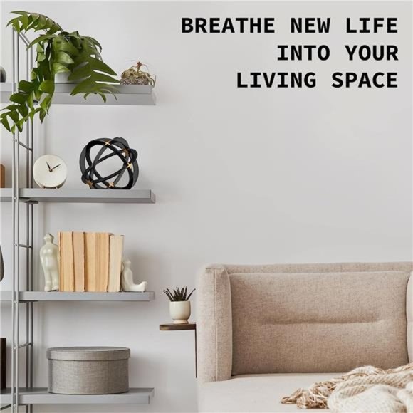 Metal Decorative Sphere for Home Decor - Black & Gold, Hand Painted,Modern Decor - Picture 4 of 6